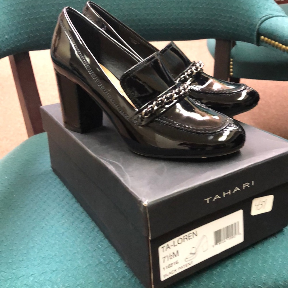 Tahari Black Patent slip on Shoes